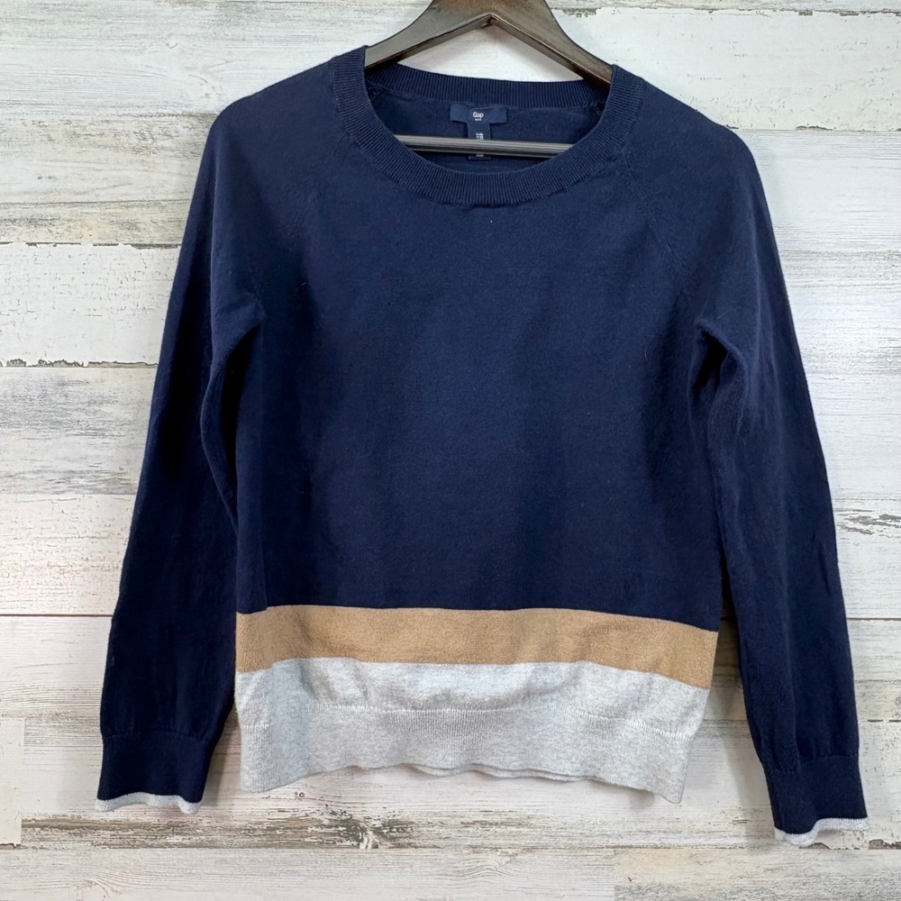 Gap Womens Navy Colorblock Cotton Raglan Crewneck Sweater Size M 985384-00